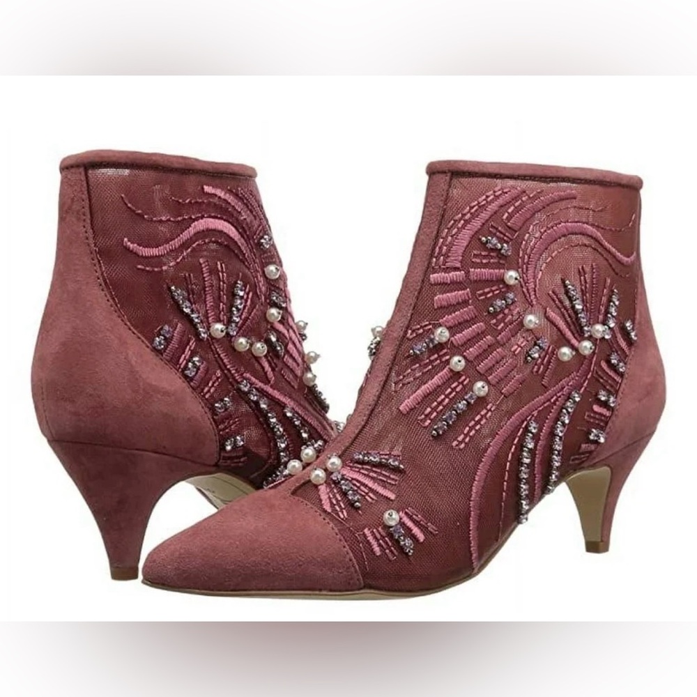 Sam Edelman Beaded Kami Pink Kitten Heel Boots